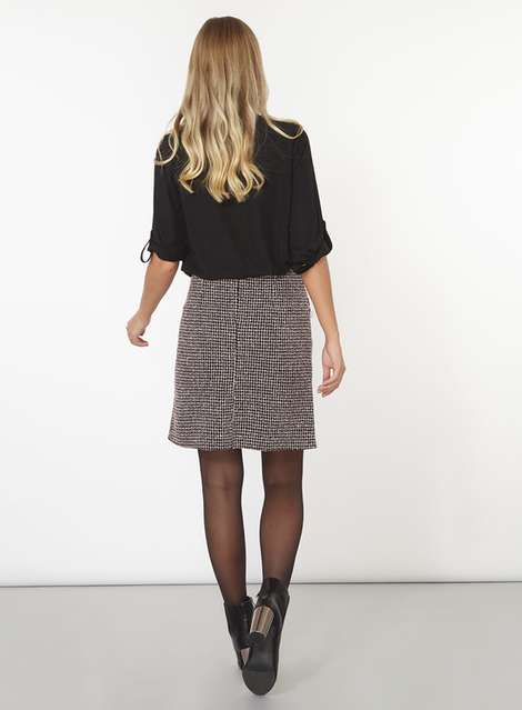 pink and black boucle a-line skirt